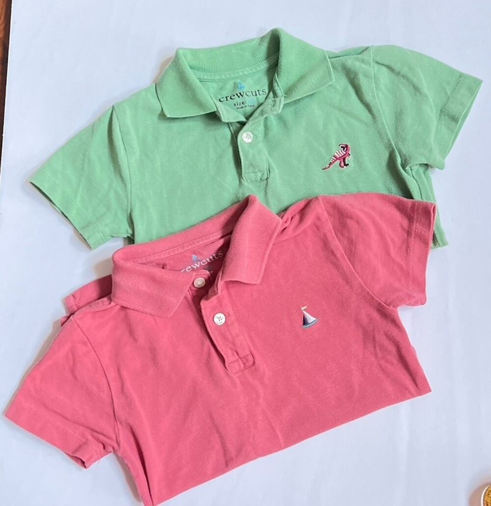 Lot of 2 - J Crew Crewcuts Boys Pink & Green 100% Cotton Polo Shirt Sz XS 4/5